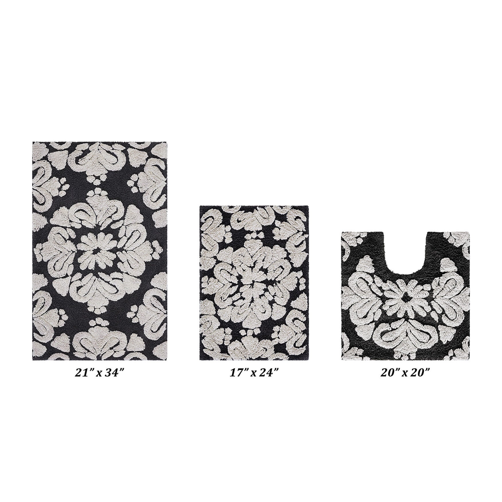 Medallion Collection 100% Cotton 3 Piece (17 inches X 24 inches | 20 inches X 20 inches | 21 inches X 34 inches) Bath Rug Set, CHARCOAL NATURAL, hi-res image number 0