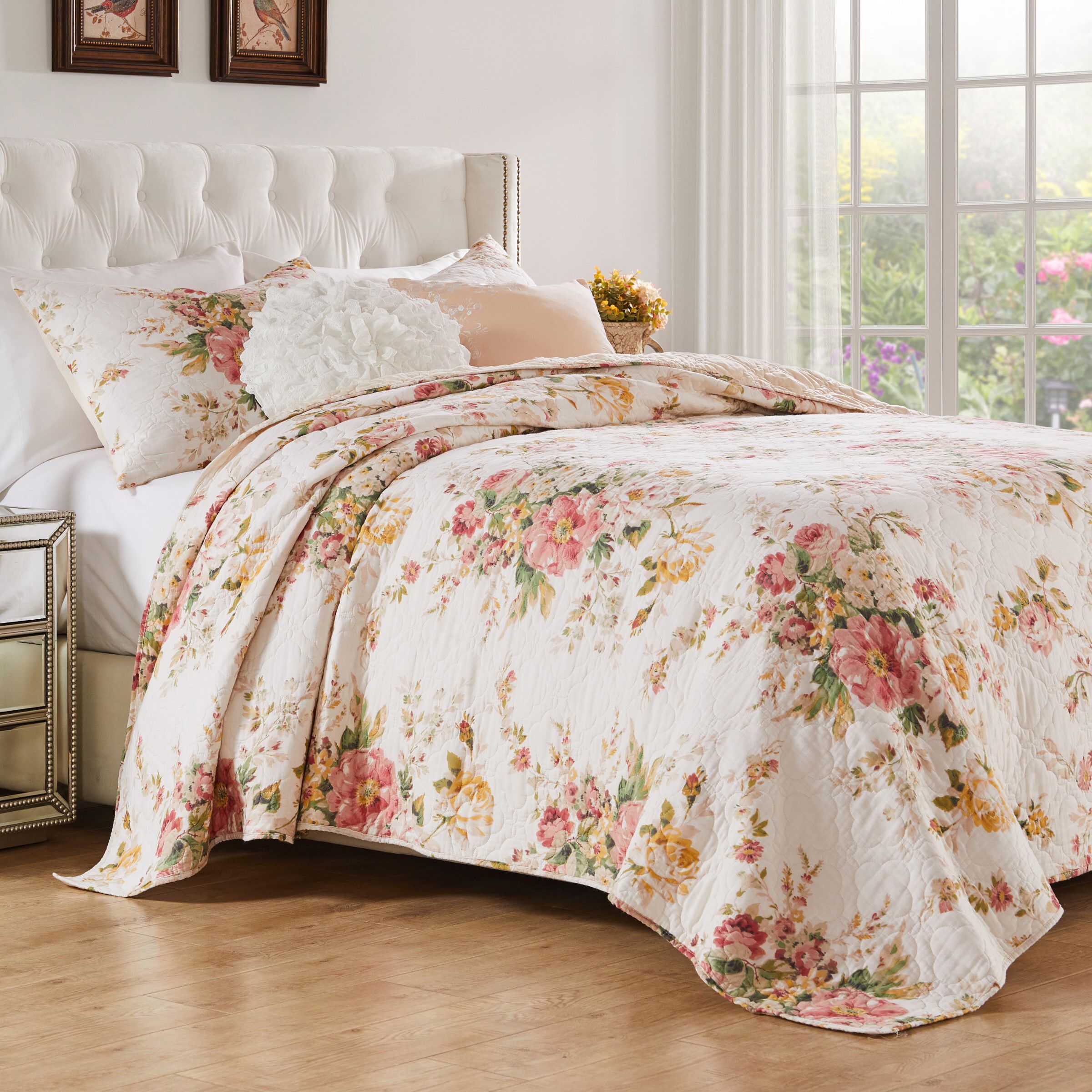Greenland Home Fashions Grace Finely Stitched Traditional Floral Quilt Set, 3-Piece King/Cal King, Buttercup, BUTTERCUP, hi-res image number 0