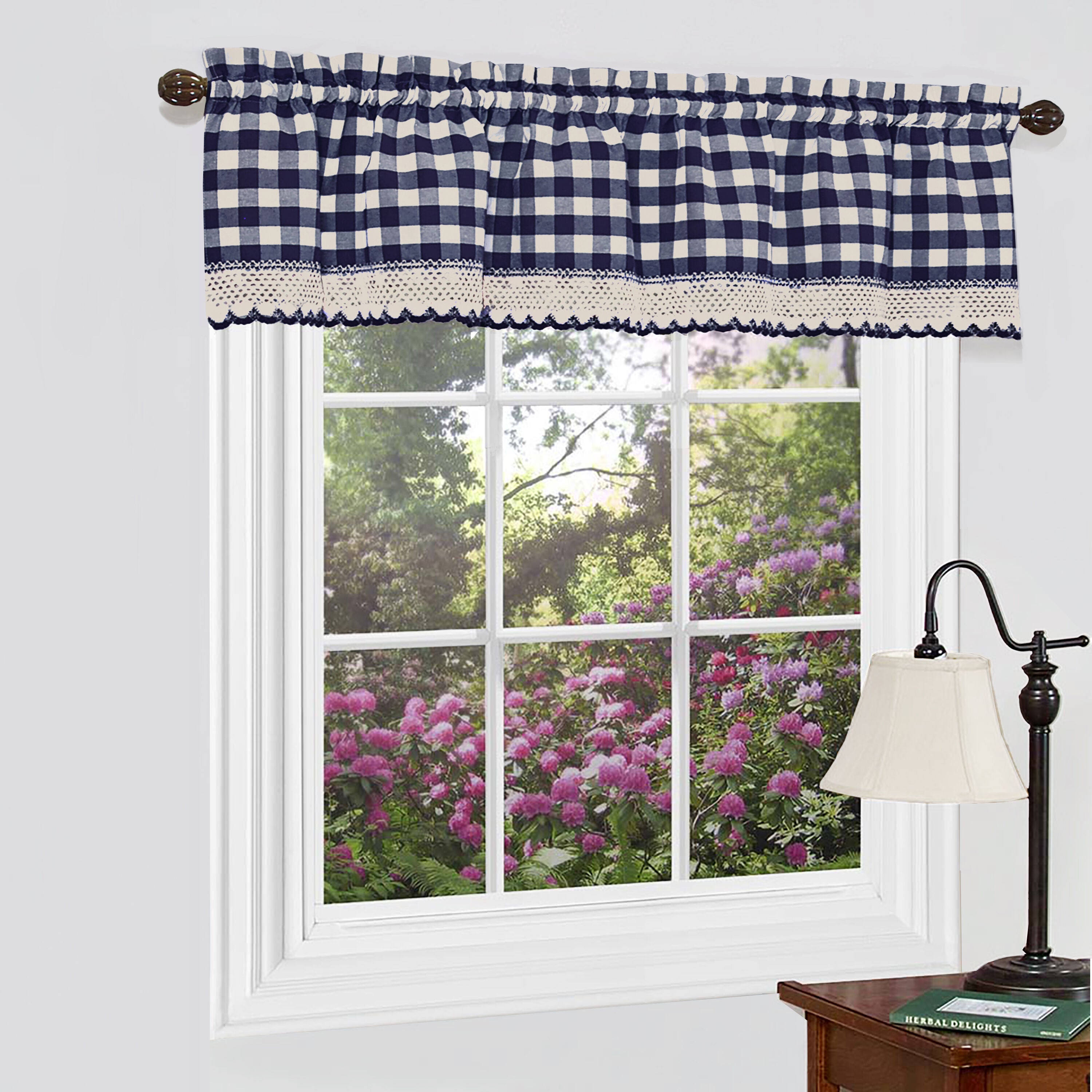 Buffalo Check Window Curtain Valance, NAVY, hi-res image number 0