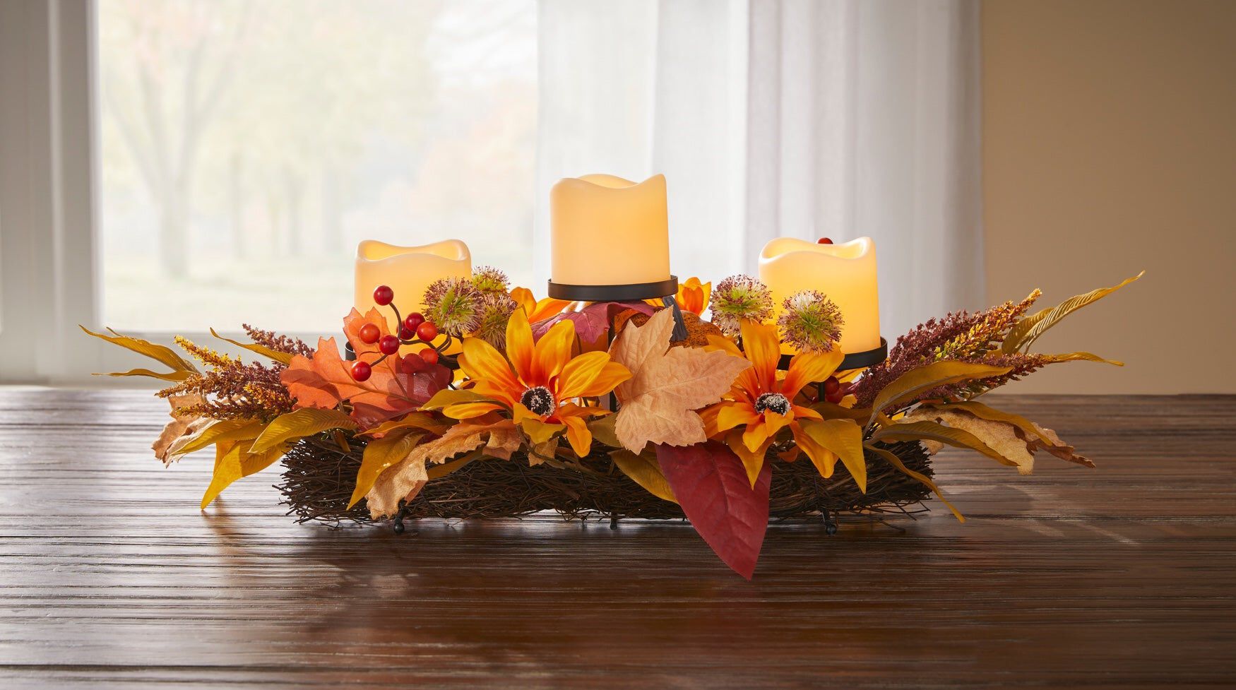 Pre-Lit Harvest Daisy Candleholder Centerpiece, DAISY, hi-res image number 0