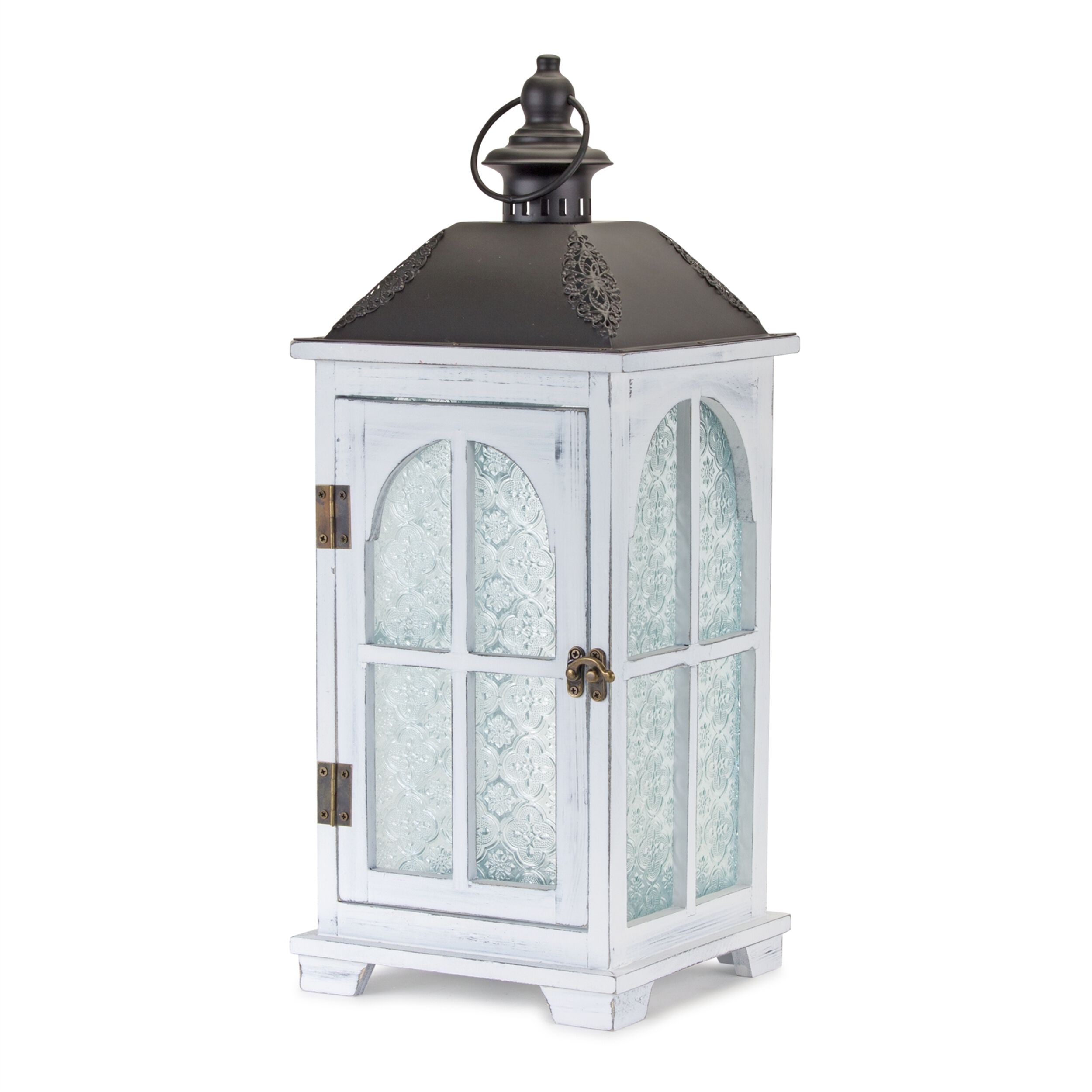 Lantern (Set of 2) 14.5 inchesH, 19.25 inchesH Wood/Metal, BLACK/WHITE/BROWN, alternate image number 1