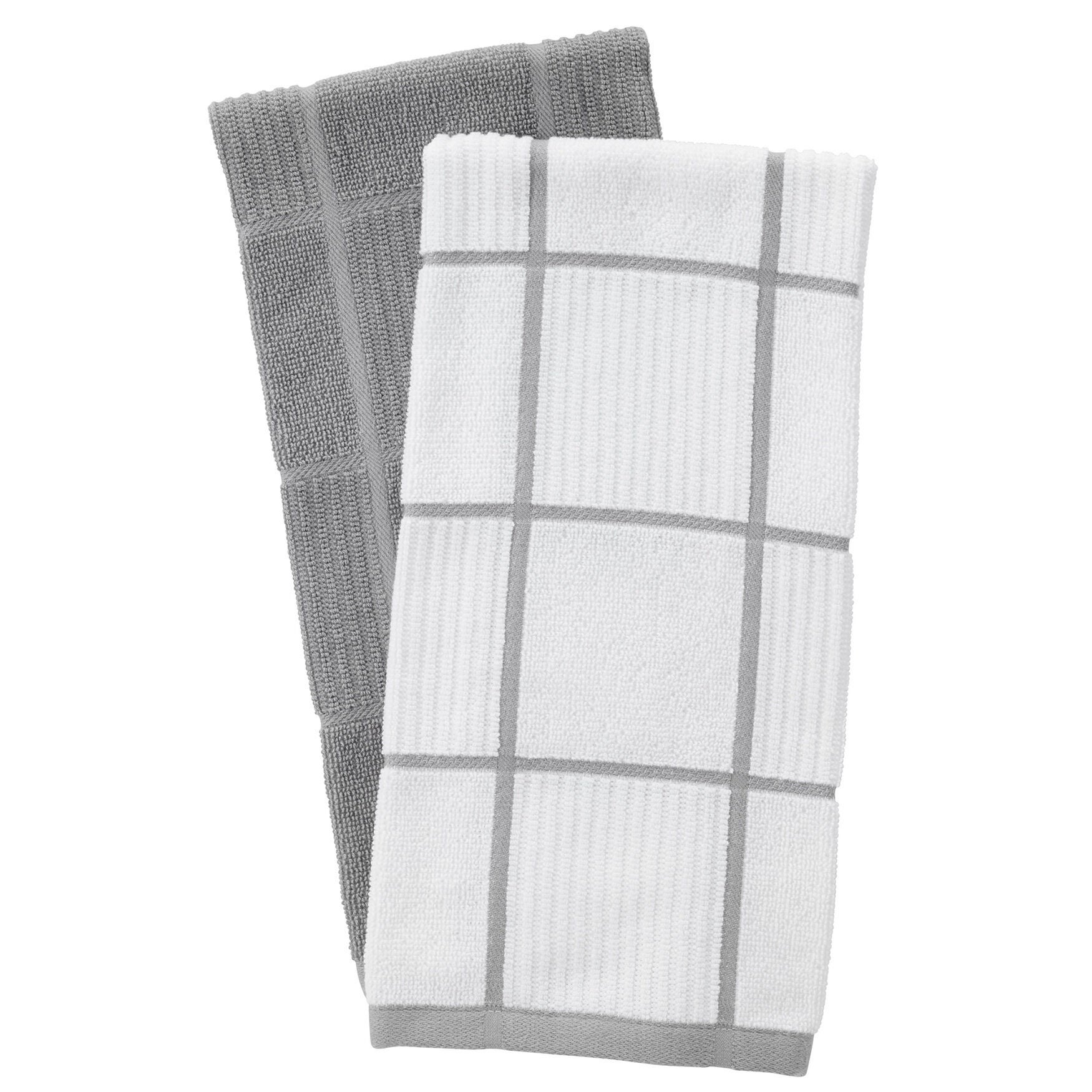 Solid And Check Parquet Kitchen Towel, Two Pack, GRAY, hi-res image number 0
