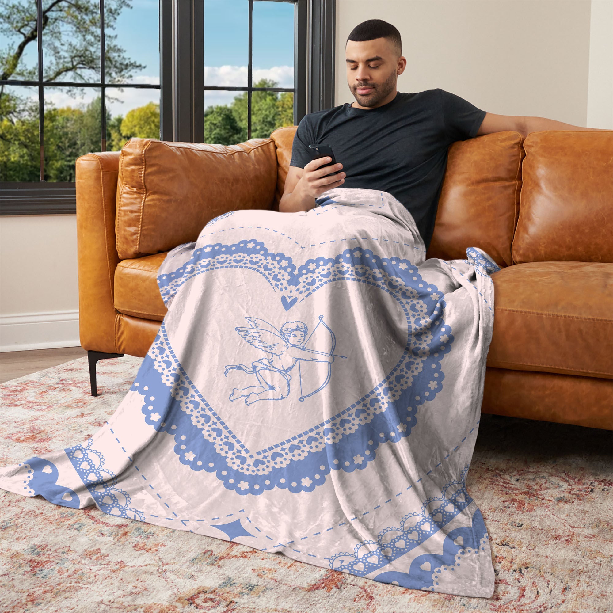 Valentine's Day Vintage Hearts Silk Touch Throw Blanket 60x80 Inches, BLUE, alternate image number 2