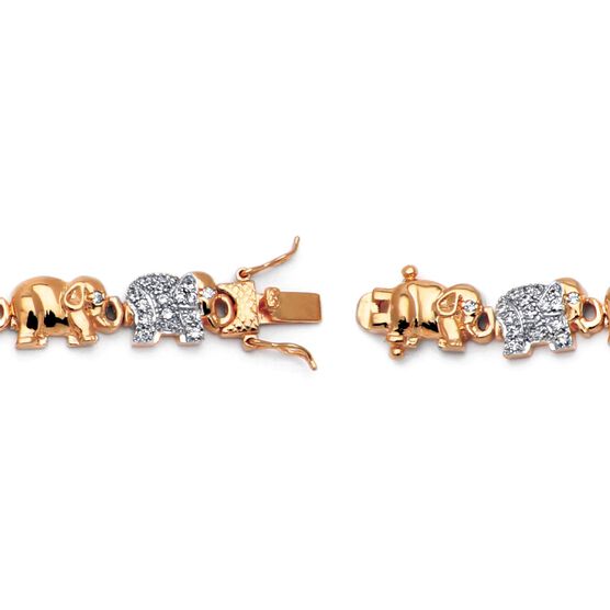 Gold-Plated Round Elephant Charm Bracelet Cubic Zirconia, , on-hover image number null