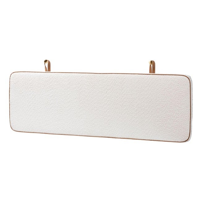 Belden Boucle Upholstered Wall-Mounted Queen Headboard - Padded Cushion Panel with Faux Leather Piping, WHITE, alternate image number 1