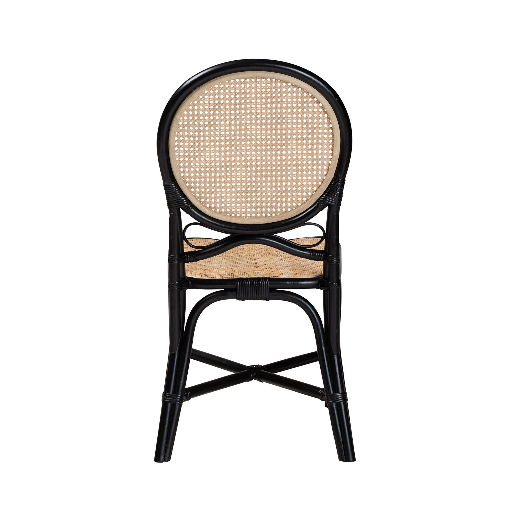 Ayana Mid-Century Modern Two-Tone Black And Natural Brown Rattan Dining Chair, , alternate image number 3