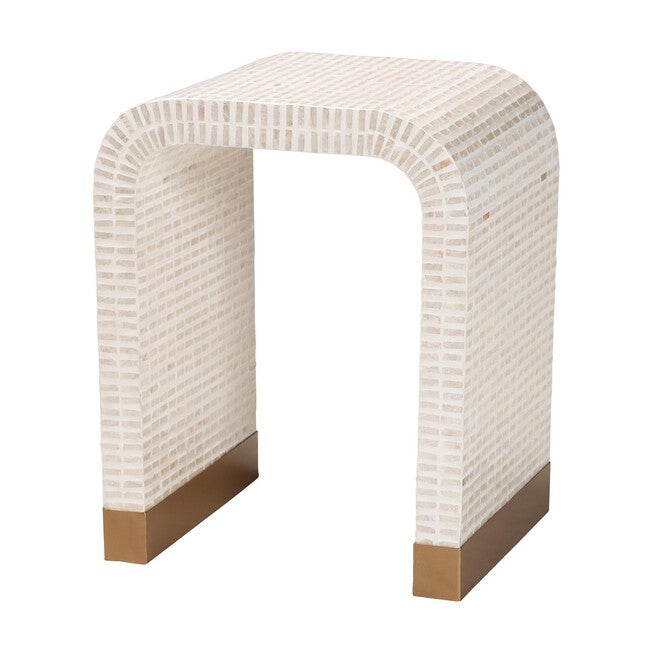 Carlyn Coastal Beige and White Mother of Pearl Capiz Shell End Table, BEIGE, alternate image number 1