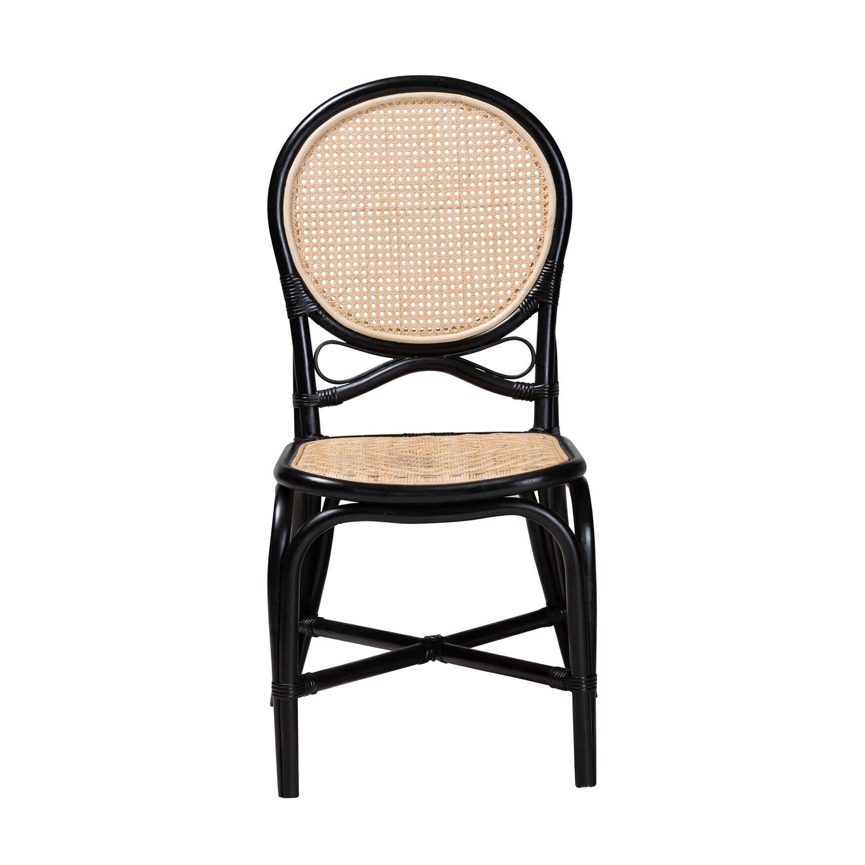 Ayana Mid-Century Modern Two-Tone Black And Natural Brown Rattan Dining Chair, , on-hover image number 1
