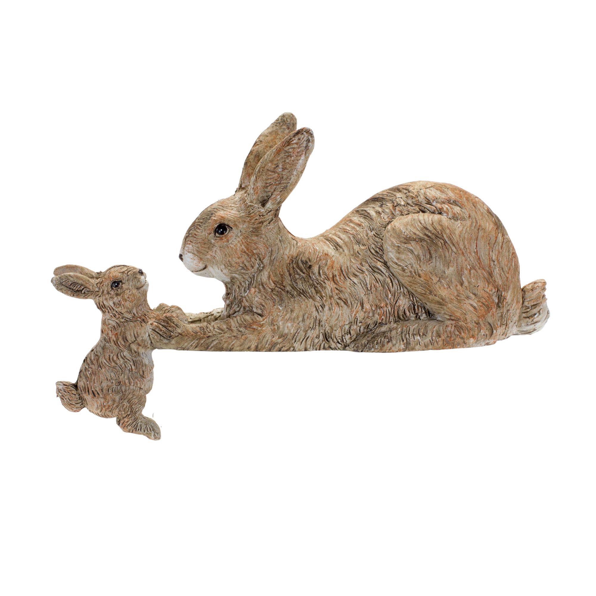 Stone Mother Rabbit and Baby Bunny Self Sitter (Set of 2), BROWN, alternate image number 1