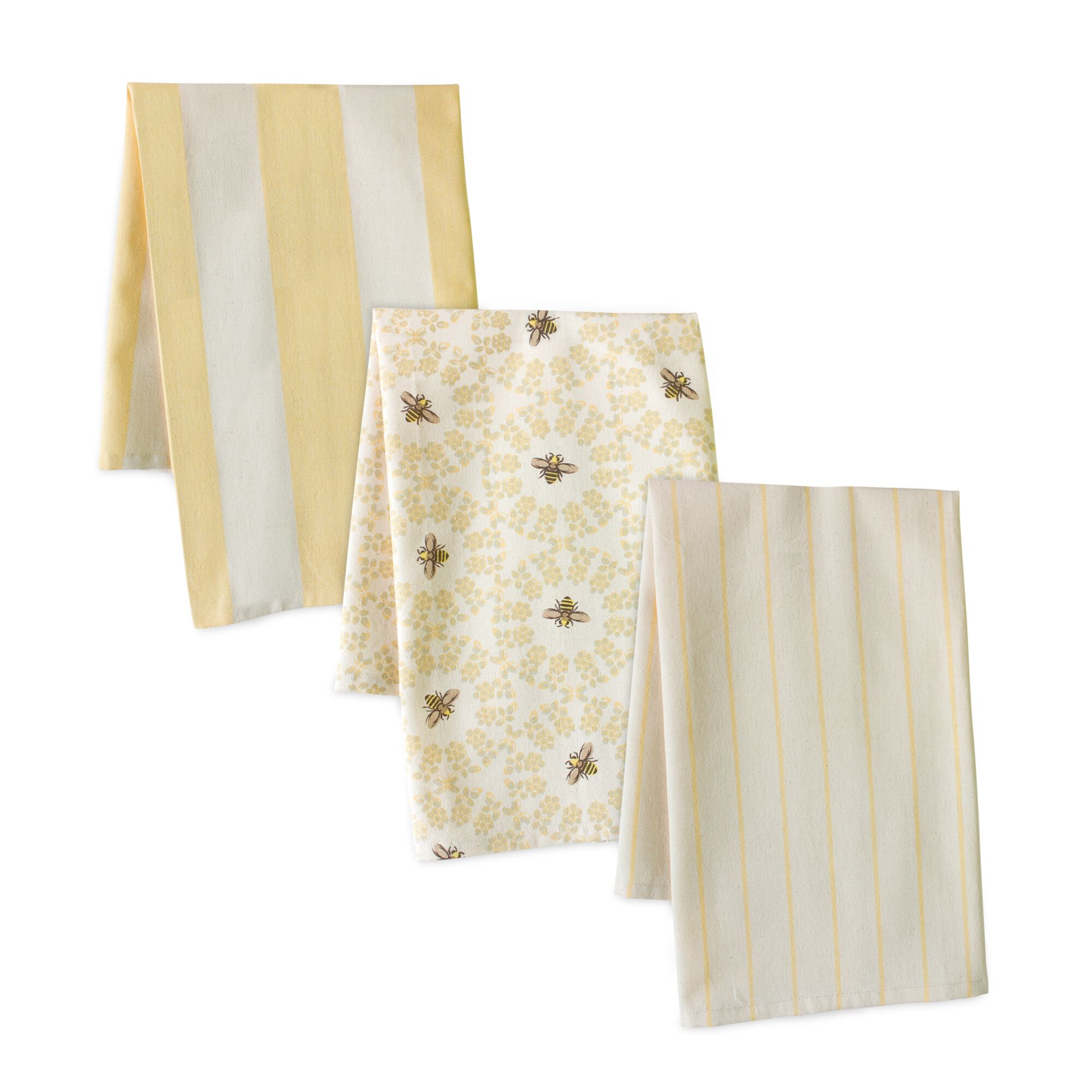 Tea Towel (Set of 3) 20 inches x 28 inches Cotton, YELLOW/WHITE, hi-res image number 0