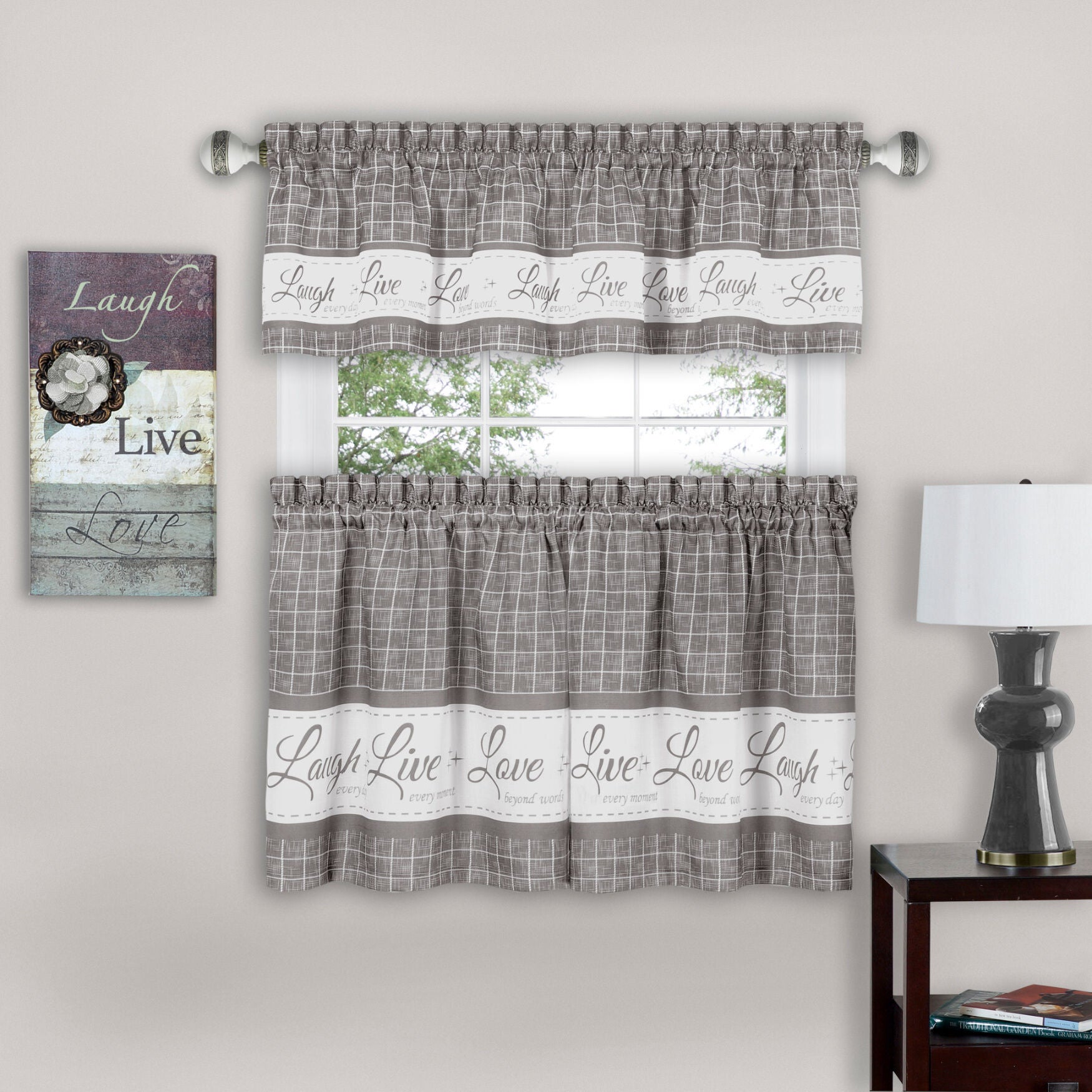 Live, Love, Laugh Window Curtain Tier Pair and Valance Set - 58x24, , alternate image number 7