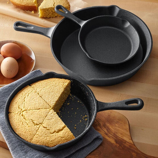 3-Pc. Cast Iron Skillet Set, BLACK, hi-res image number null