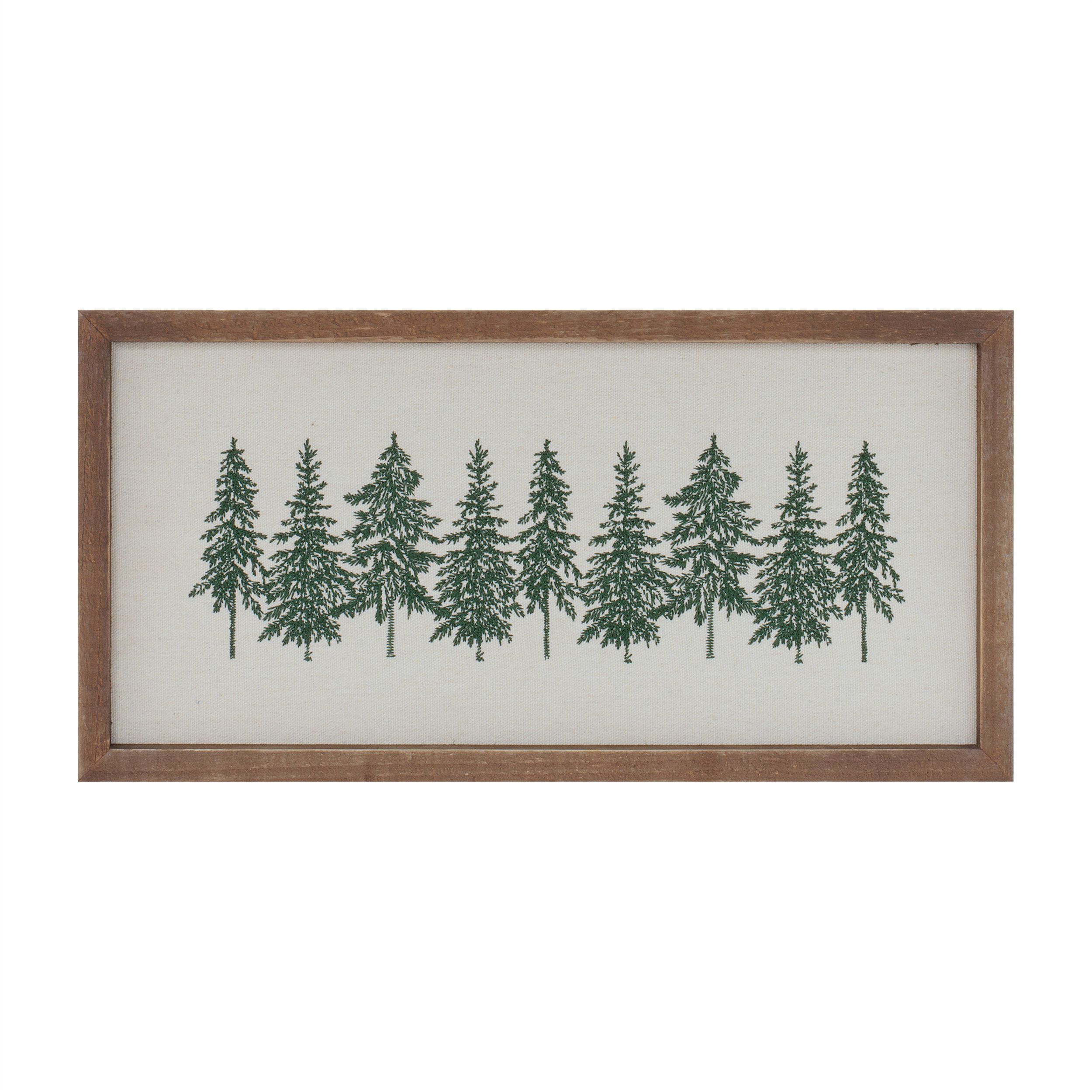 Embroidered Pine Tree Wall Art 16 inchesL, BROWN GREEN, hi-res image number 0