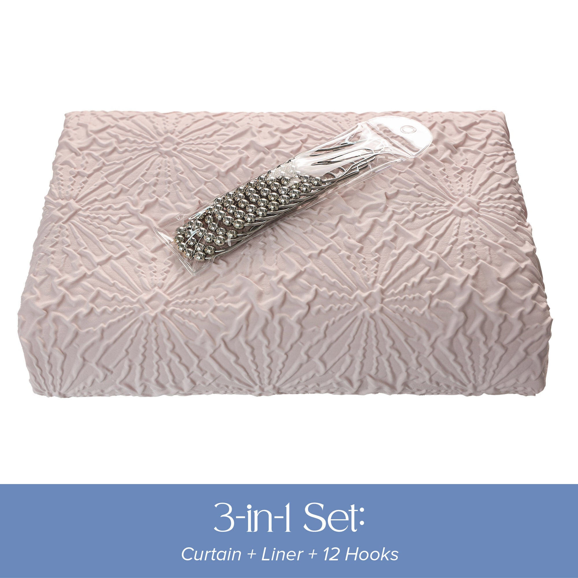 Starburst Crinkle Shower Curtain with Snap-in Liner, Hooks Included, BLUSH, alternate image number 5