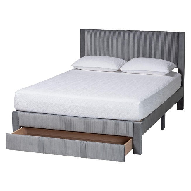 Elora Modern Pleated Velvet Queen Size Storage Bed, GREY, alternate image number 2