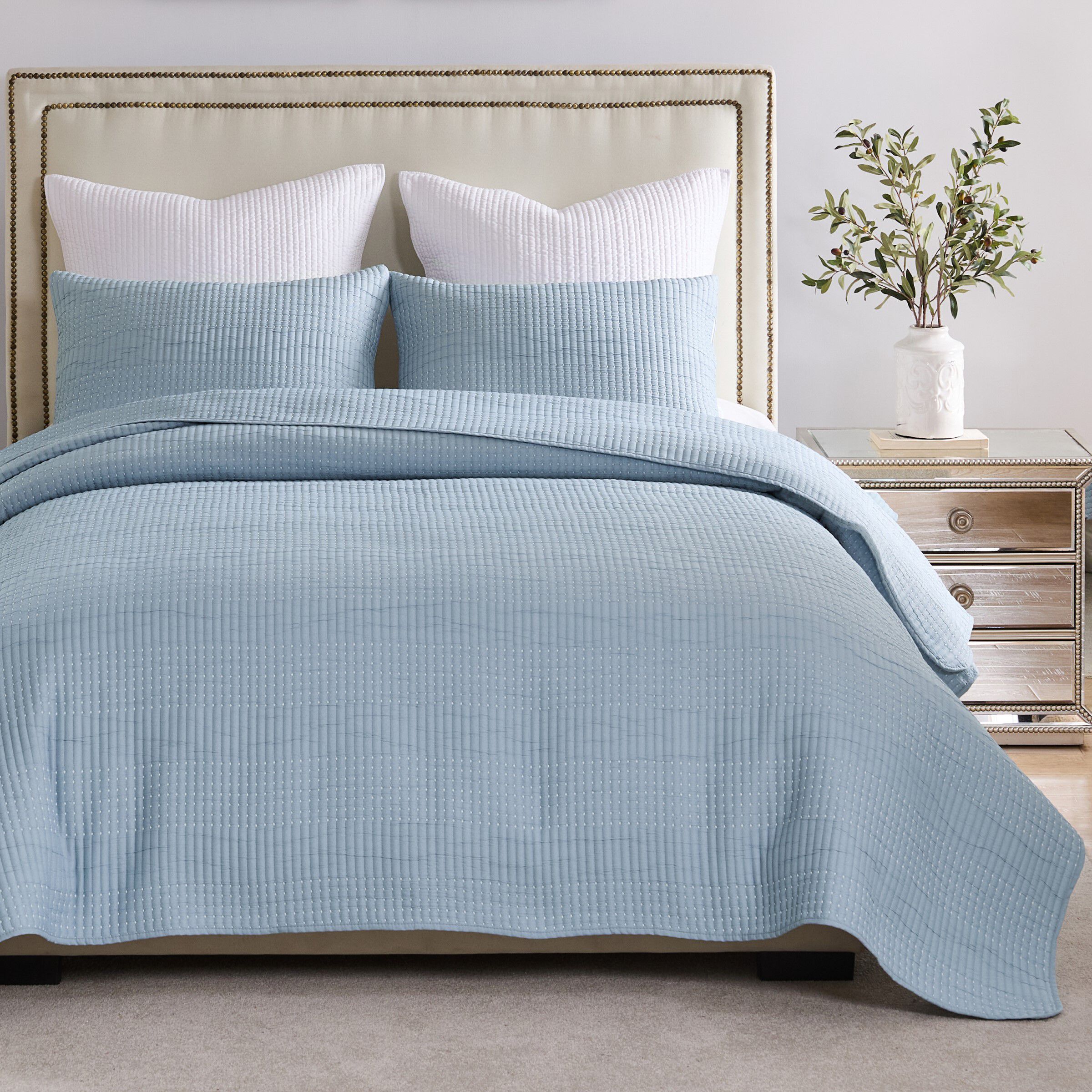 Greenland Home Fashions Cosmo Contemporary Matelassé Coverlet Set, CHAMBRAY, hi-res image number 0
