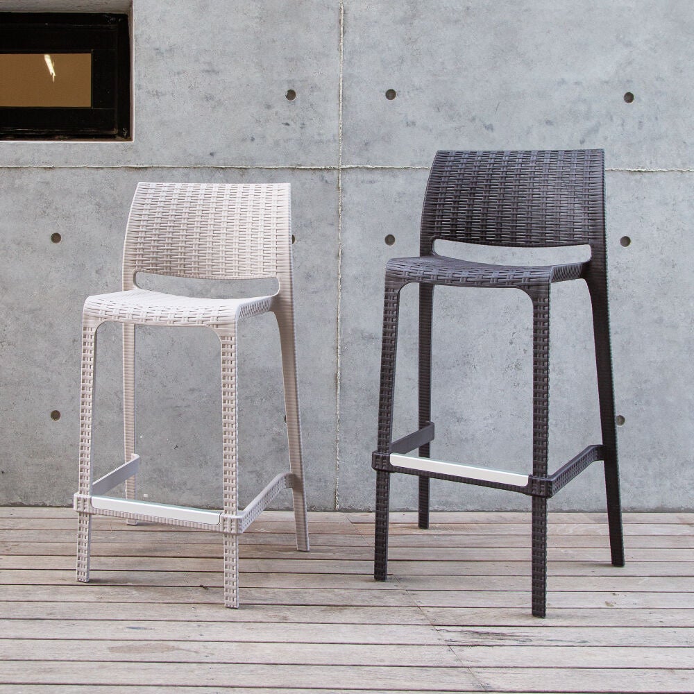 Set of 2 Rue Outdoor Stackable Bar Stools, TAUPE, alternate image number 3