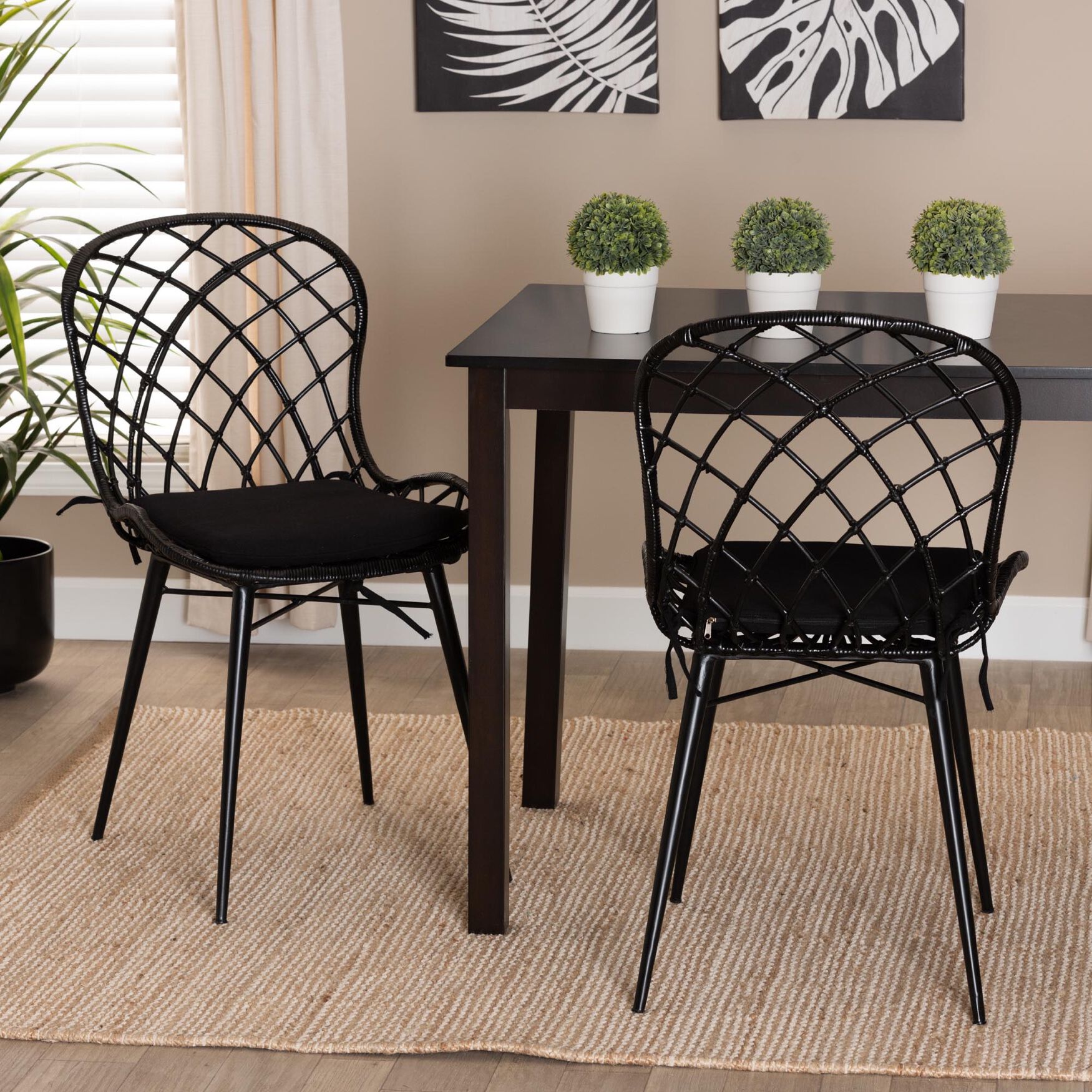 Sabelle Modern Bohemian Black Finished Rattan And Metal Dining Chair, , alternate image number 5