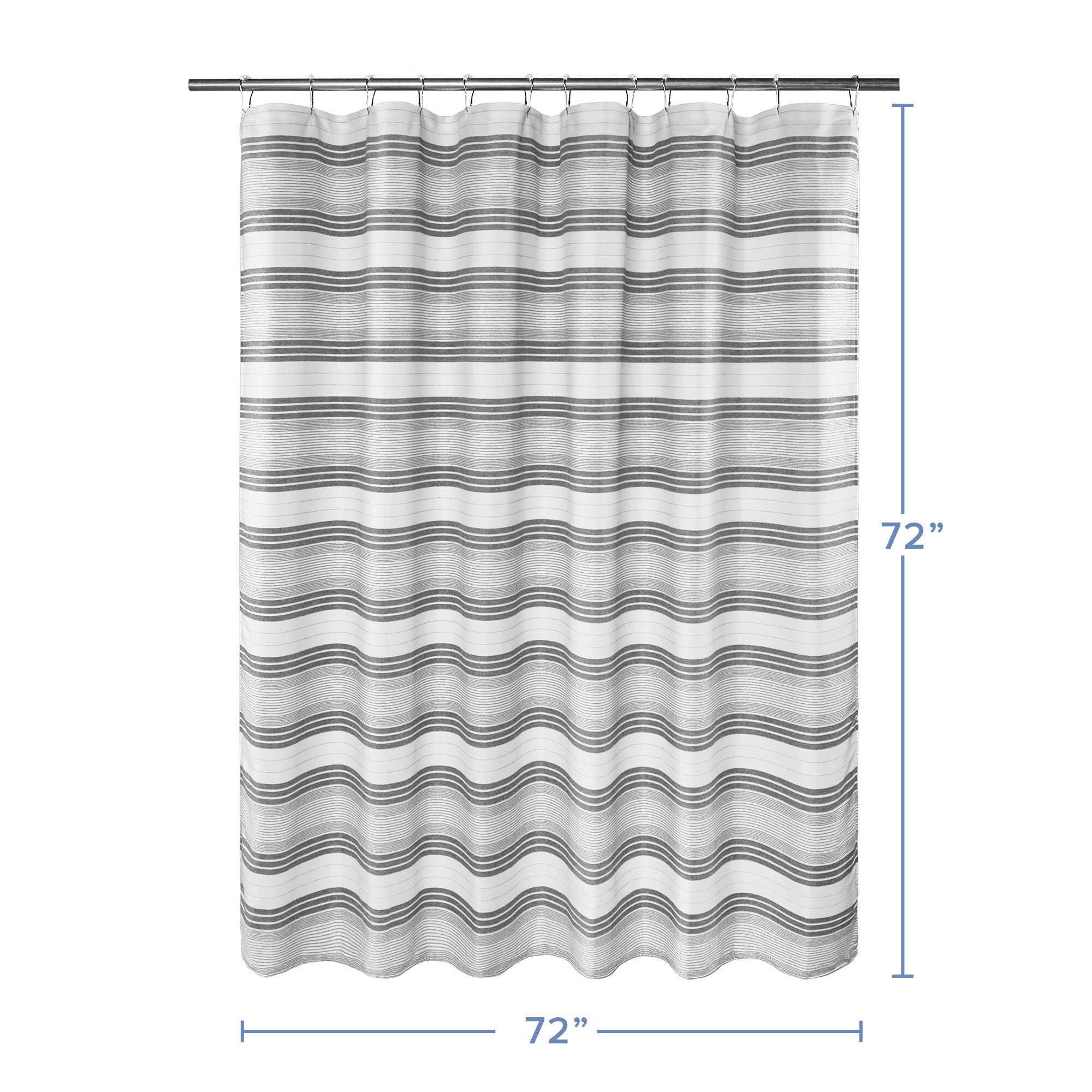 Horizontal Beach Stripe Water Repellent Shower Curtain, HEATHERED GREY, alternate image number 3