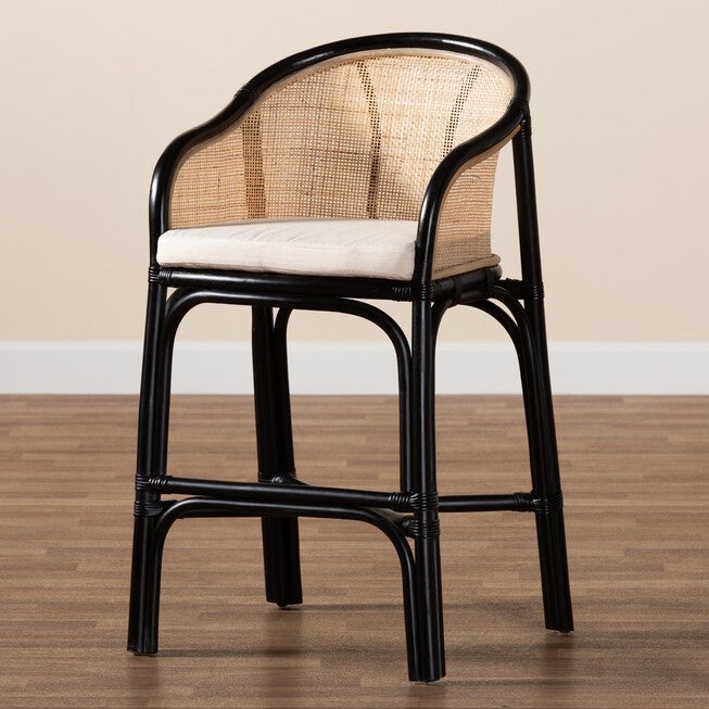 Miranda Modern Bohemian Two-Tone Black And Natural Brown Rattan Counter Stool, , alternate image number 7