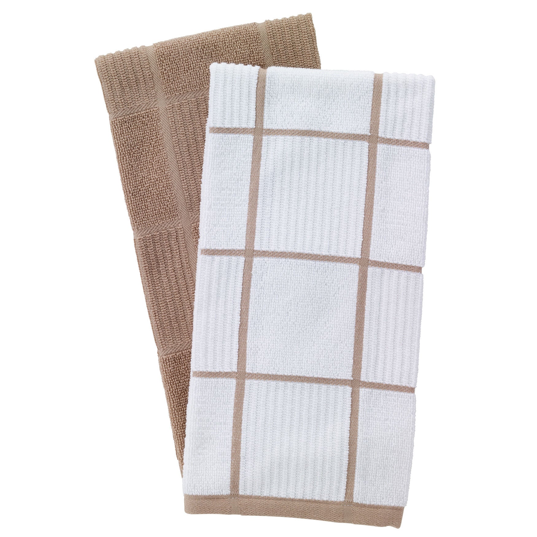 Solid And Check Parquet Kitchen Towel, Two Pack, SAND, hi-res image number 0