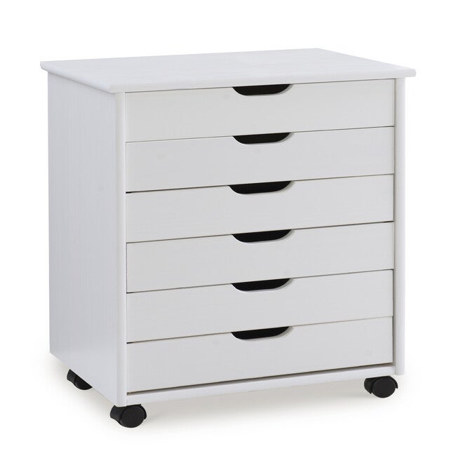 Cary Six Drawer Wide Roll Cart White Wash, WHITE, hi-res image number 0