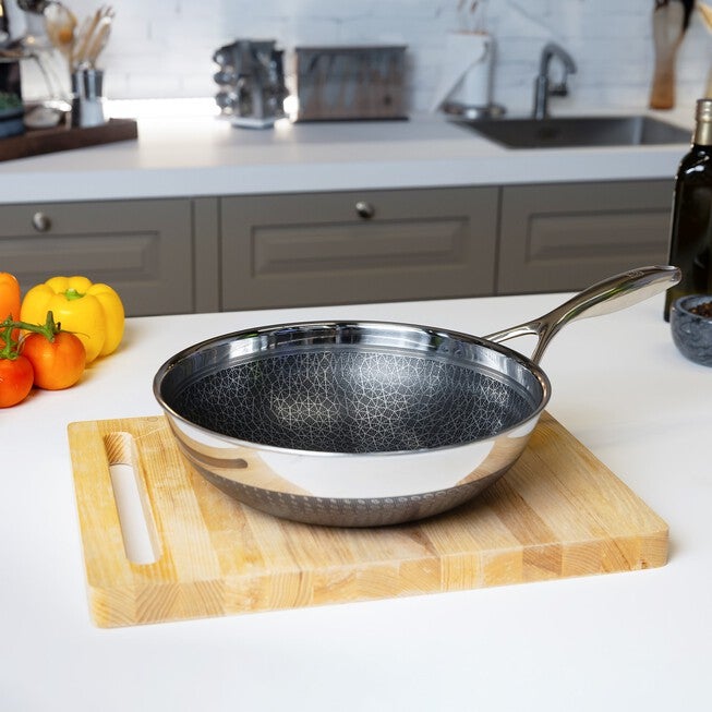 LIVWELL DiamondClad™ 12 inches Hybrid Nonstick Stainless Steel Wok Pan, Dishwasher Safe, PFOA-free – Silver/Black, SILVER, alternate image number 7