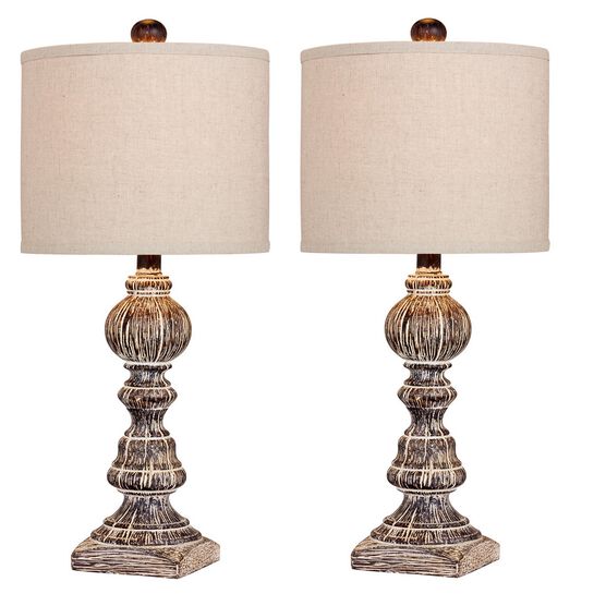 Cottage Antique Brown Resin 26" Table Lamp, Set 2, BROWN, hi-res image number null