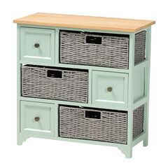 Valtina Modern And Contemporary Two-Tone Oak Brown And Mint Green Finished Wood 3-Drawer Storage Uni