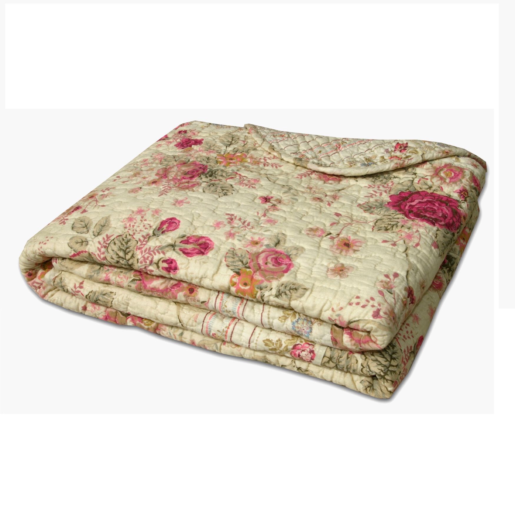 Antique Rose Vintage Floral Quilted Throw Blanket, Ecru, , alternate image number 5