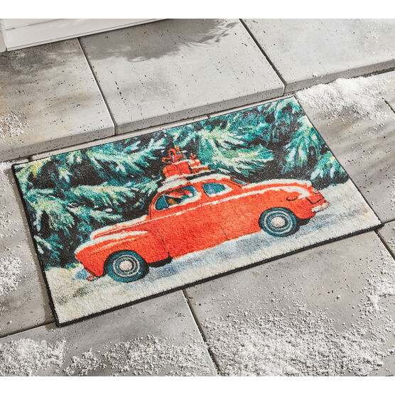 VINTAGE CHRISTMAS CAR OUTDOOR MAT, MULTI, hi-res image number null