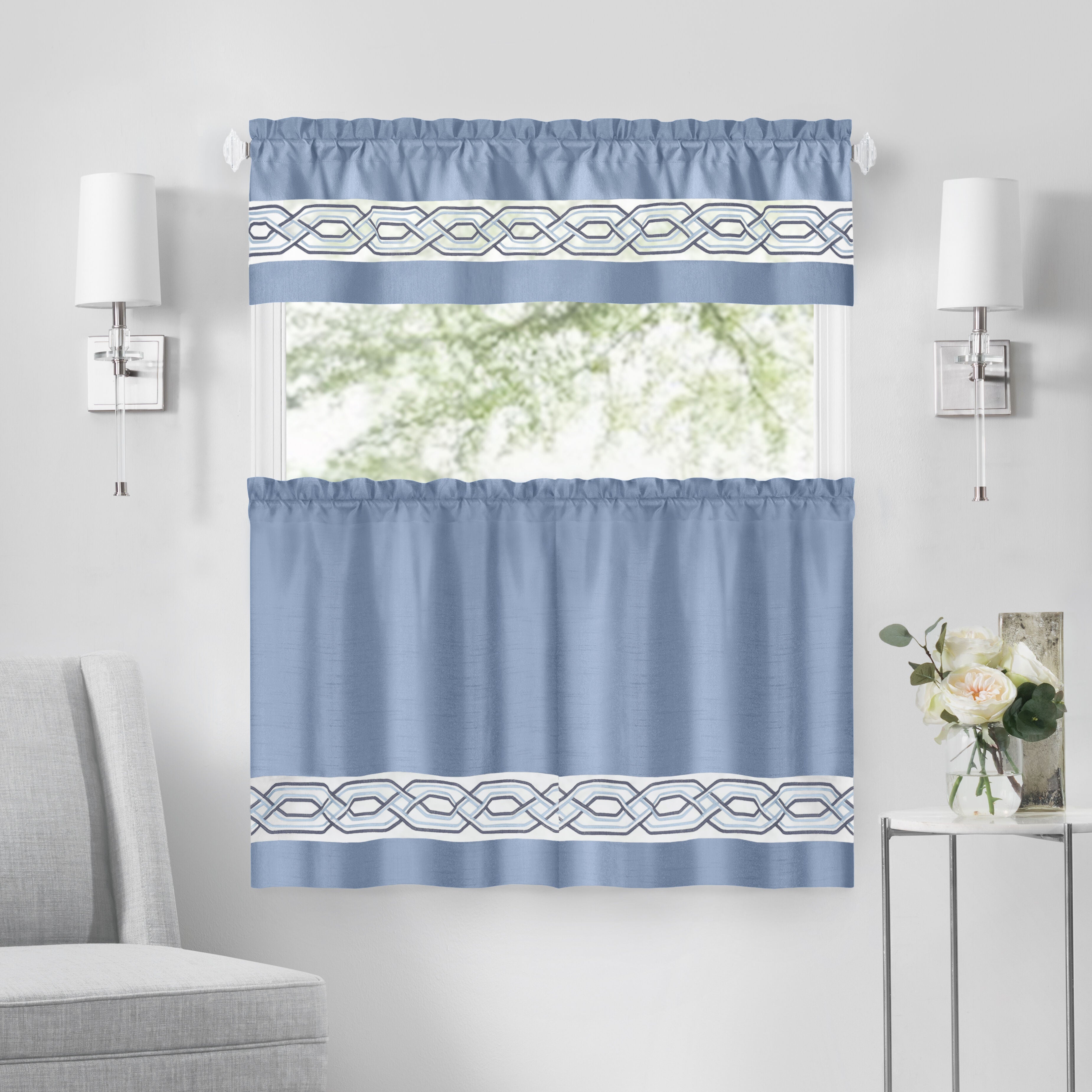 Paige Tier and Valance Window Curtain Set, BLUE, hi-res image number 0