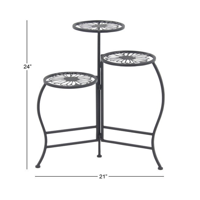 Set Of 3 Black Metal Traditional Plantstand, , alternate image number null