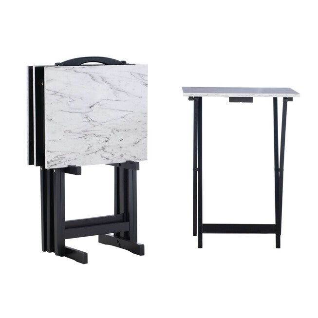 Jasper Tray Table Set White Faux Marble, , alternate image number null