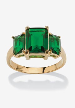 Yellow Gold-Plated Simulated Emerald Cut Birthstone Ring