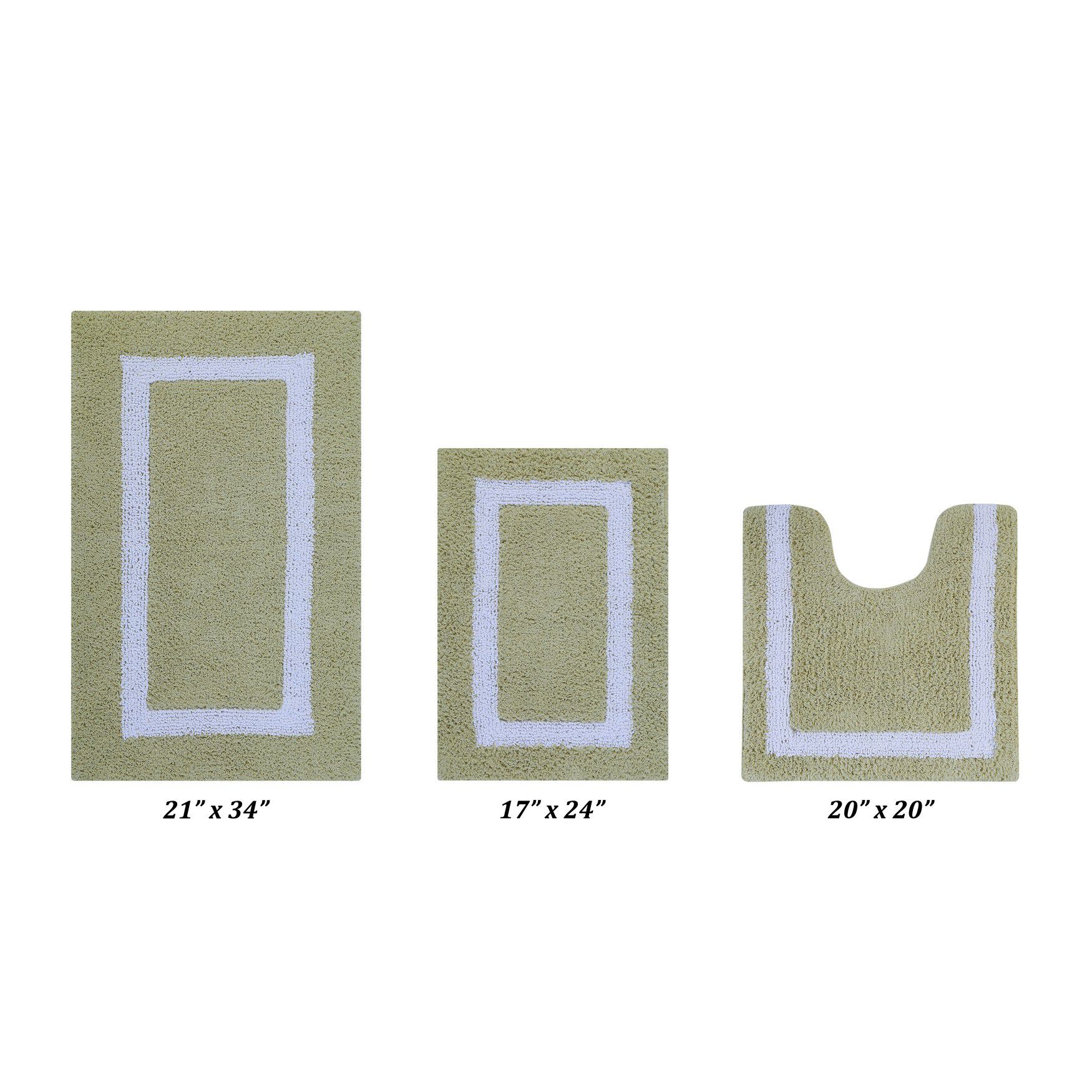 Hotel Collectionis Bath Mat Rug 3 Piece Set (17 inches x 24 inches | 20 inches x 20 inches | 21 inches x 34 inches), SAGE WHITE, hi-res image number 0
