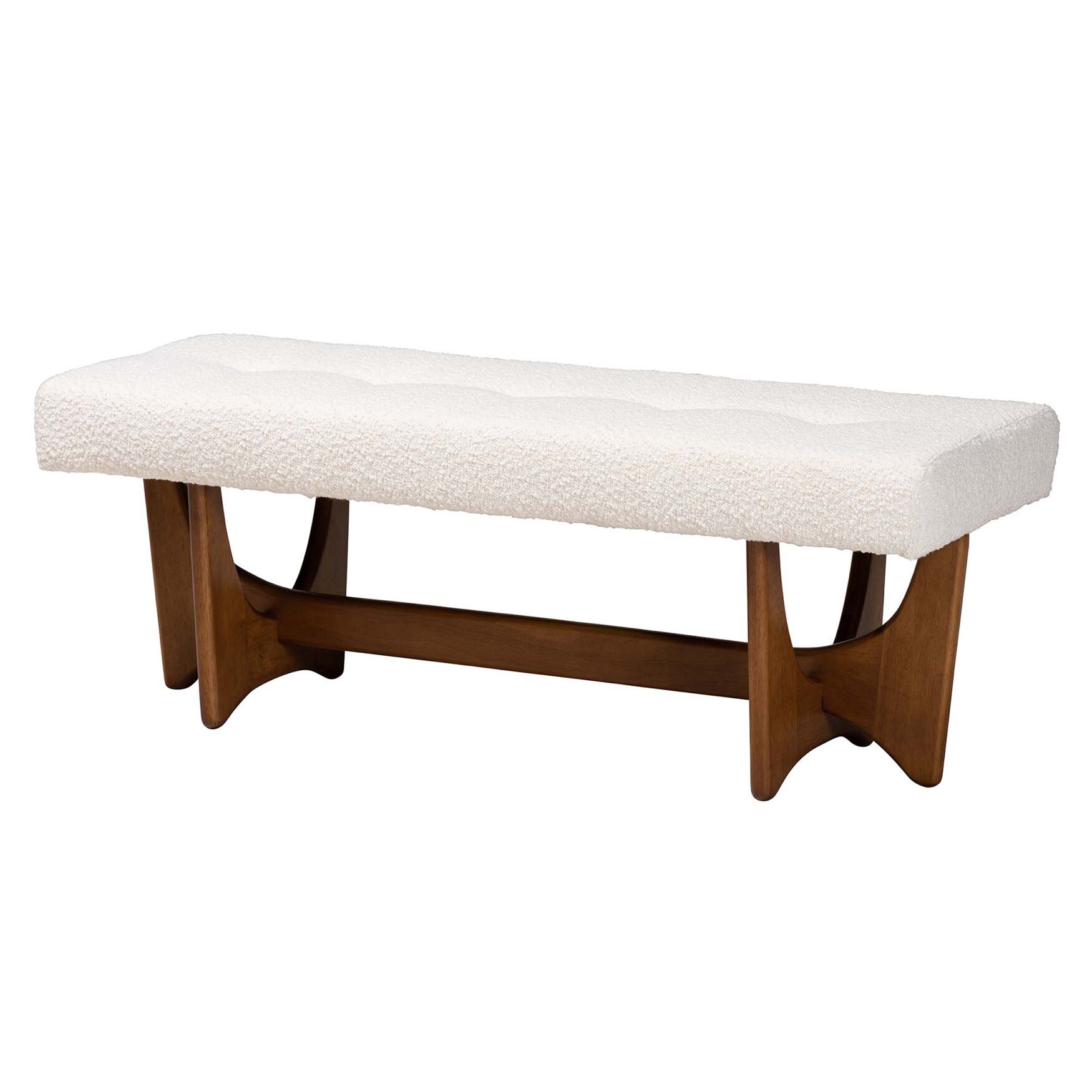 Theo Japandi Cream Boucle Fabric And Walnut Brown Finished Wood Bench, CREAM WALNUT BROWN, hi-res image number 0