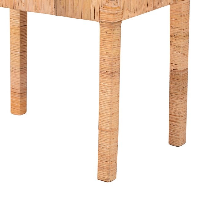 Abelia Modern Bohemian Natural Rattan And Mahogany Wood Short Accent Bench, , alternate image number 3