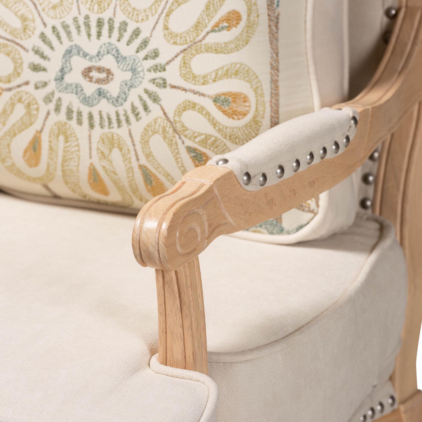 Andre Traditional French Quilted Fabric And Whitewash Finished Wood Accent Chair, , alternate image number 5