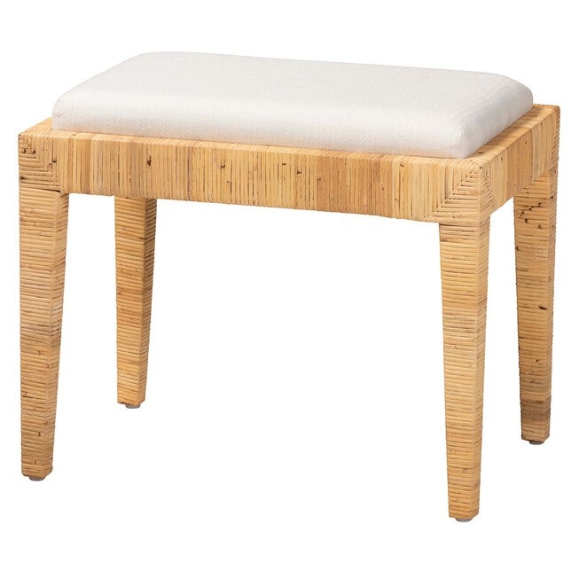 Sofia Modern Bohemian Natural Brown Rattan And Mahogany Wood Ottoman, NATURAL BROWN, hi-res image number 0