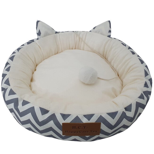 Chevron Printing poly-cotton cozy round cat bed , 21 inch, , on-hover image number 1