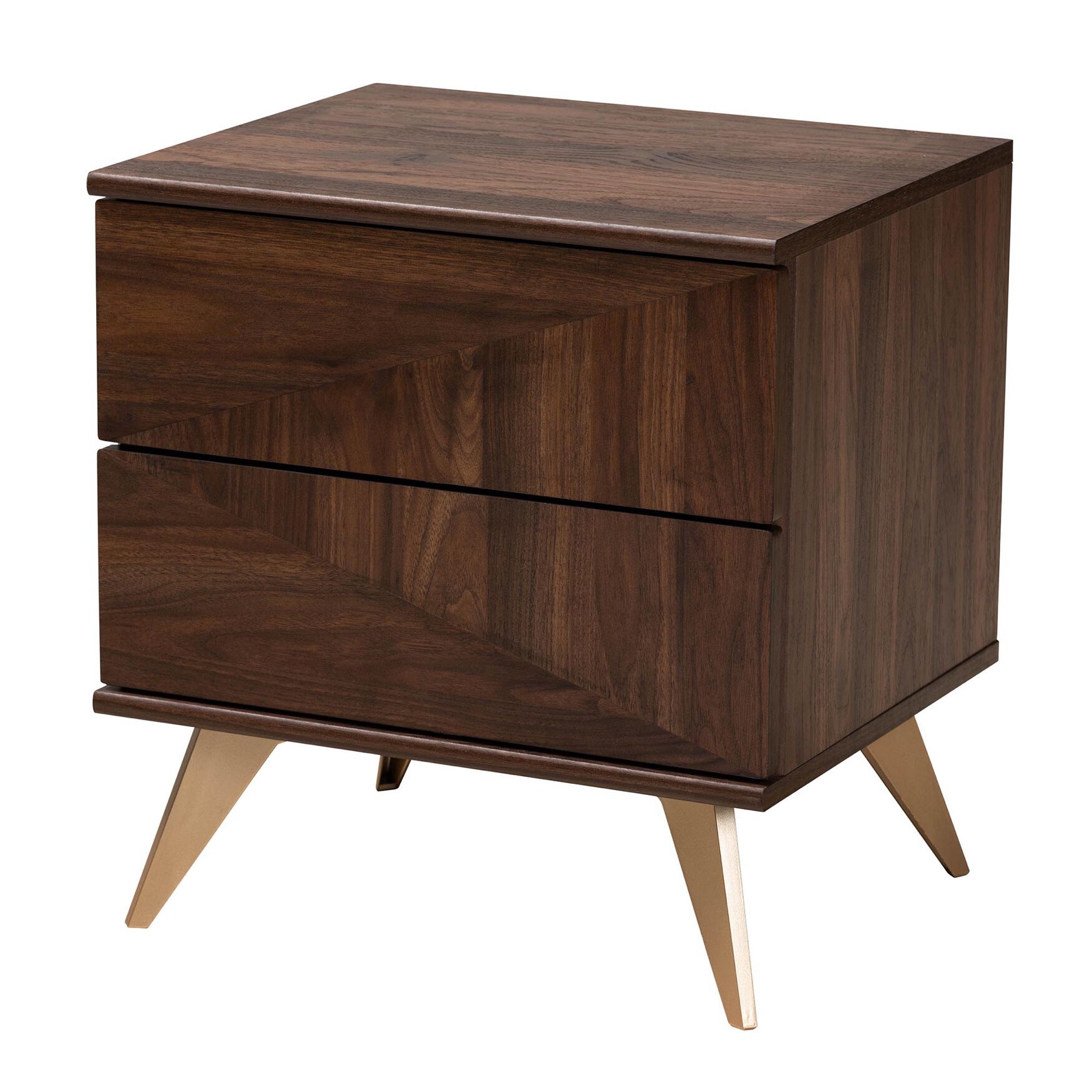 Graceland Mid-Century Modern Transitional Walnut Brown Finished Wood 2-Drawer Nightstand, WALNUT BROWN, hi-res image number 0