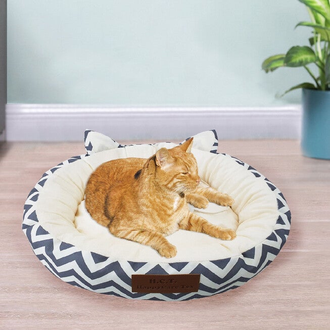 Chevron Printing poly-cotton cozy round cat bed , 21 inch, GREY, hi-res image number 0