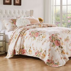 Greenland Home Fashions Grace Finely Stitched Traditional Floral Quilt Set, 3-Piece King/Cal King, B