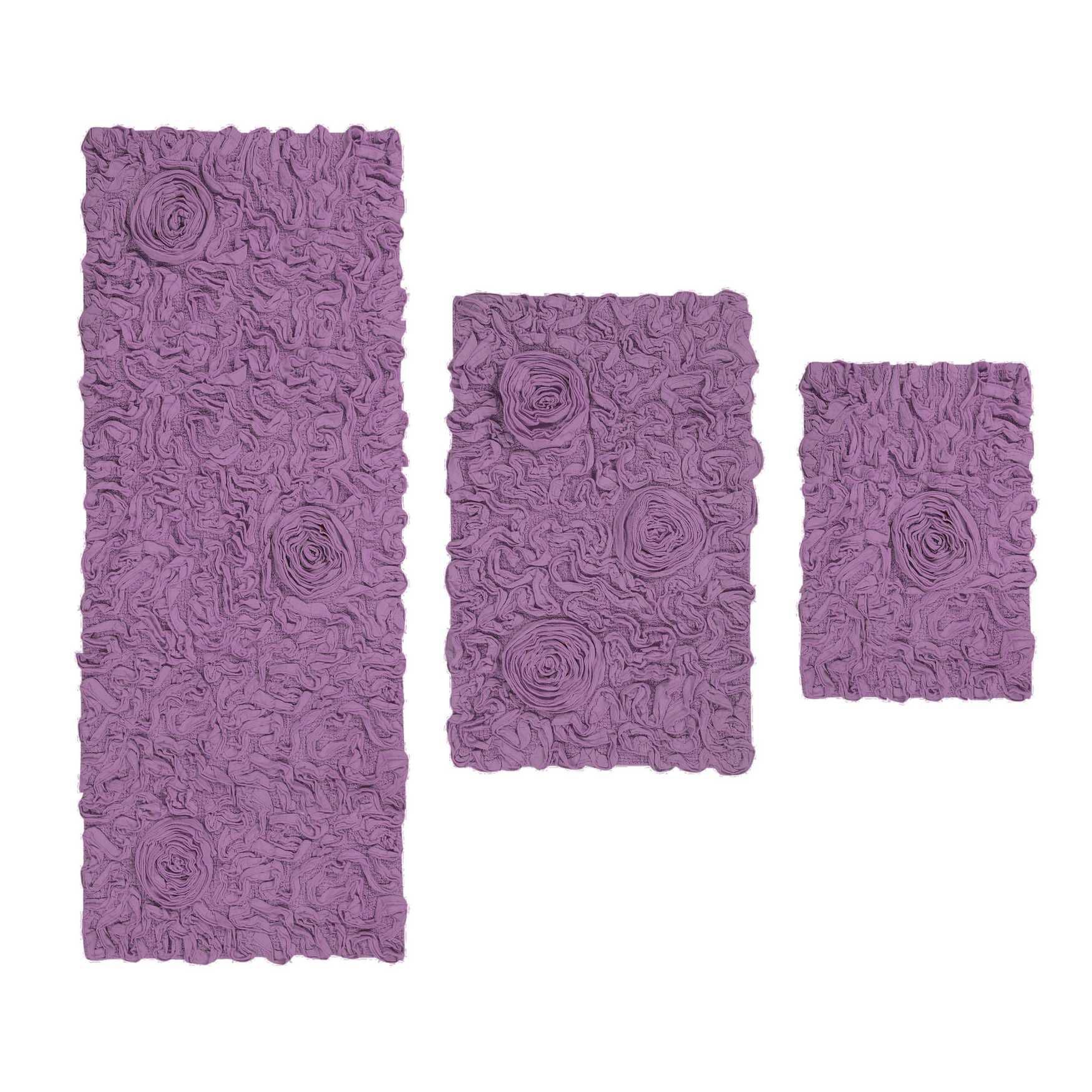 Bell Flower 3 Piece Bath Rug Collection, PURPLE, hi-res image number 0