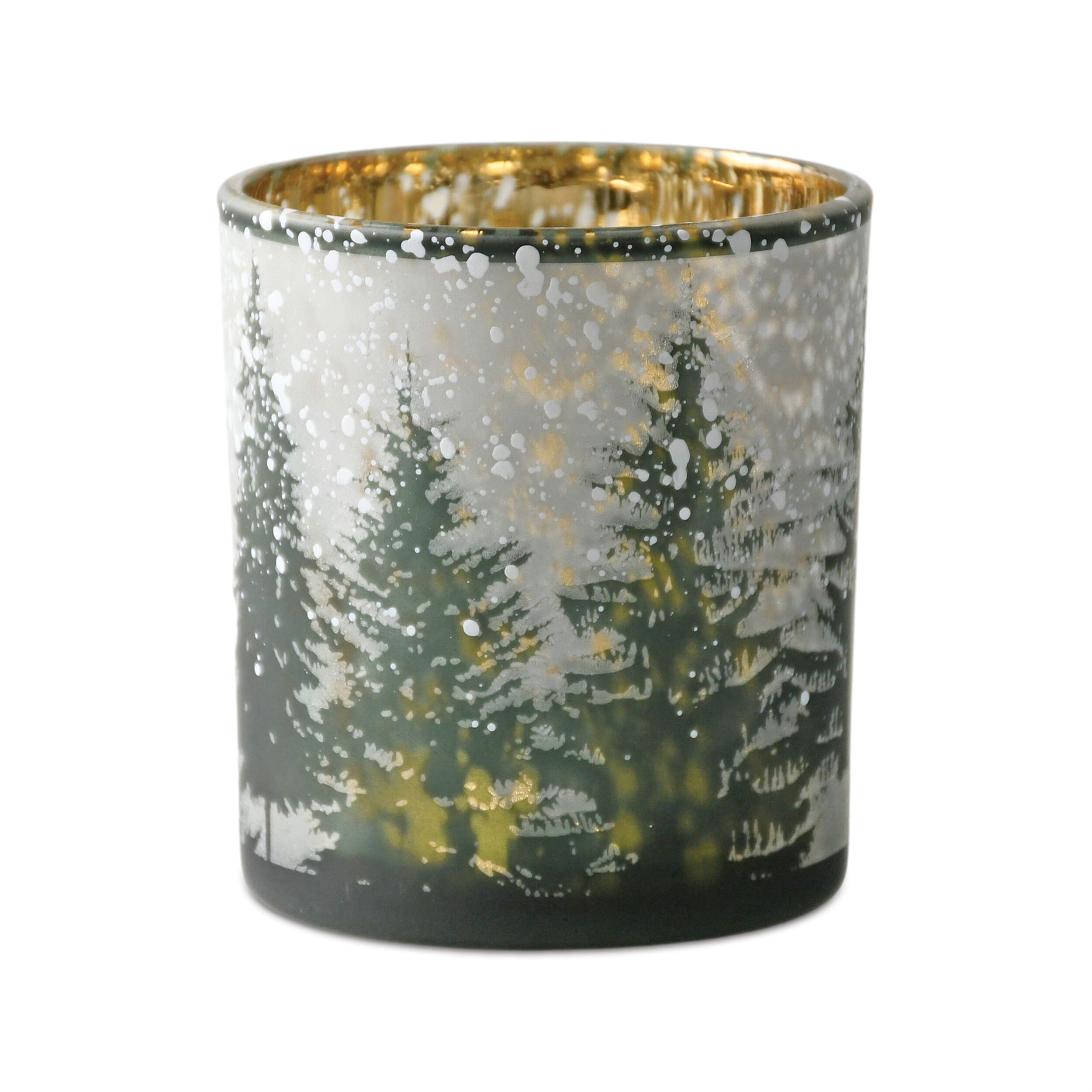 Frosted Pine Mercury Glass Candle Holder (Set of 3), GREEN GREY GOLD, alternate image number 2
