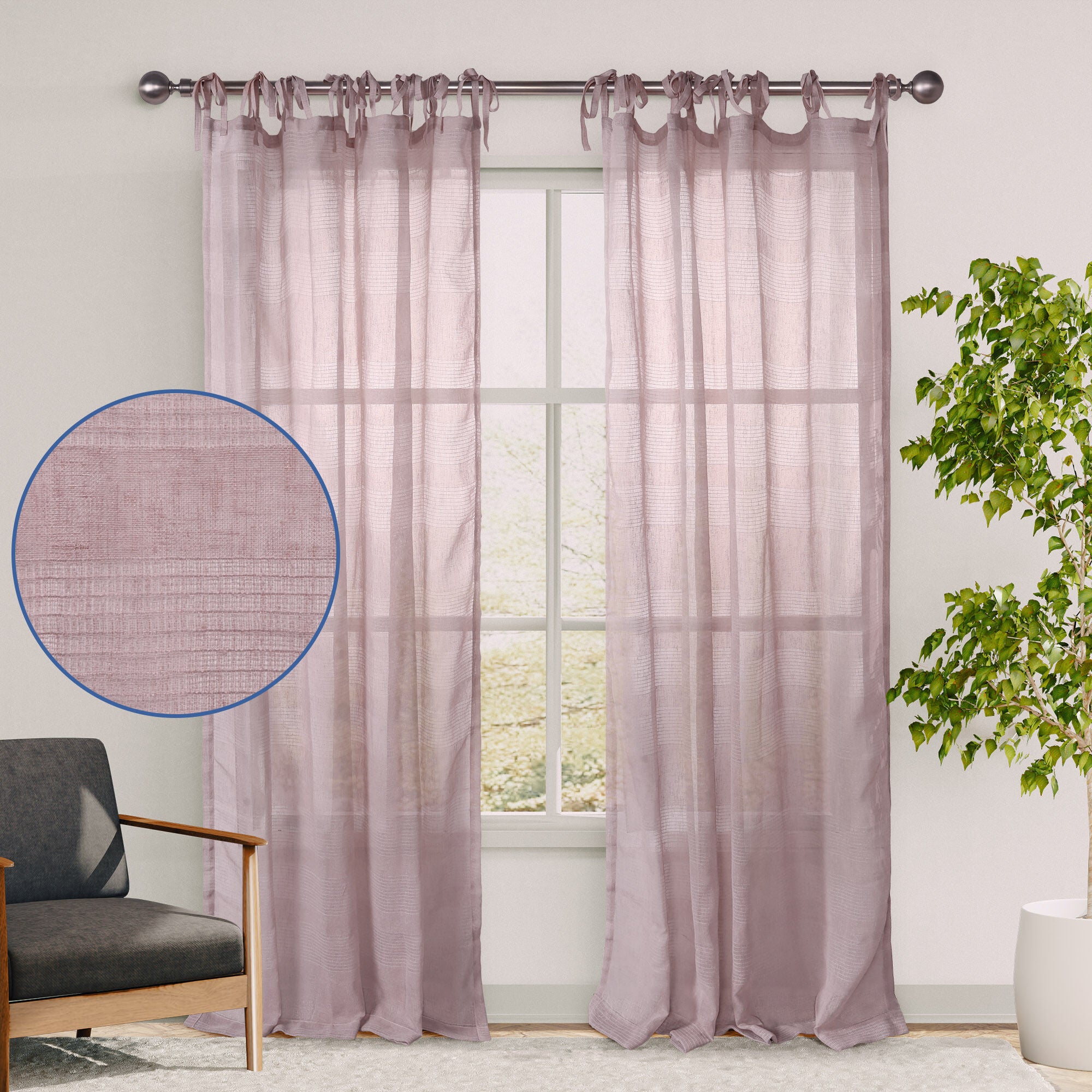Stripe Sheer Tie Top Panel Pair, LAVENDAR, hi-res image number 0