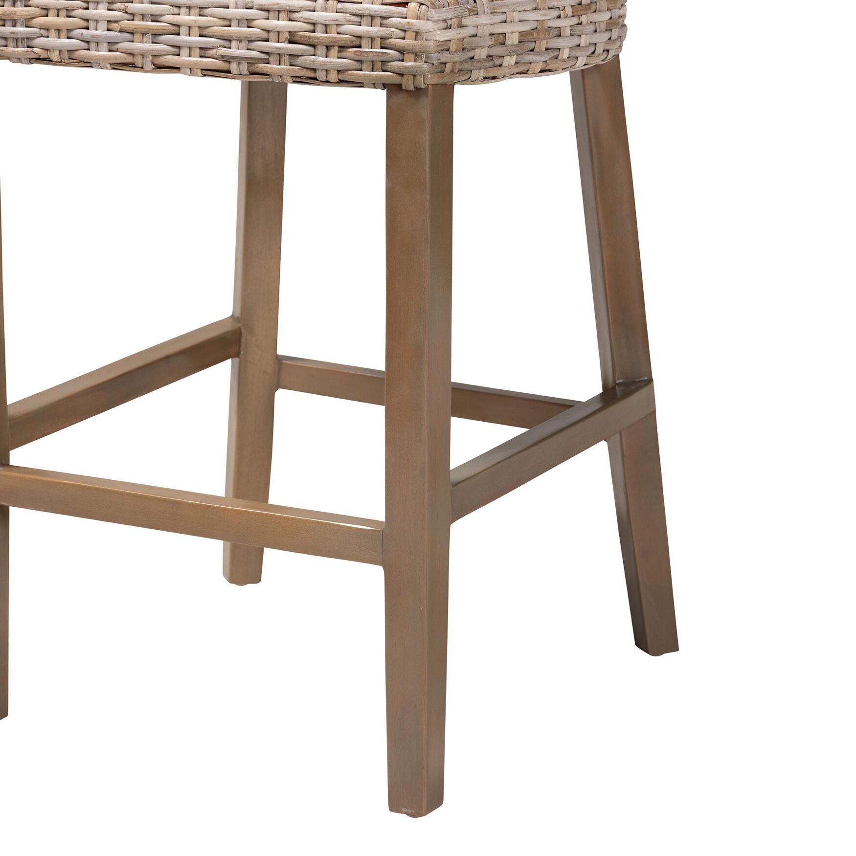 Enver Modern Bohemian Grey Kubu Rattan And Mahogany Wood Counter Stool, , alternate image number 5