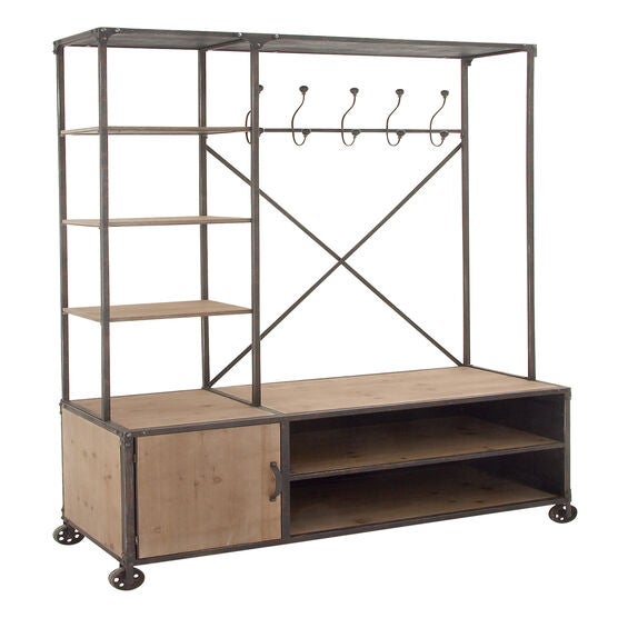 Industrial Rectangular Brown Wood and Metal Multi-Tiered Clothing Rack, 72"H x 44"L x 17"W, , alternate image number null