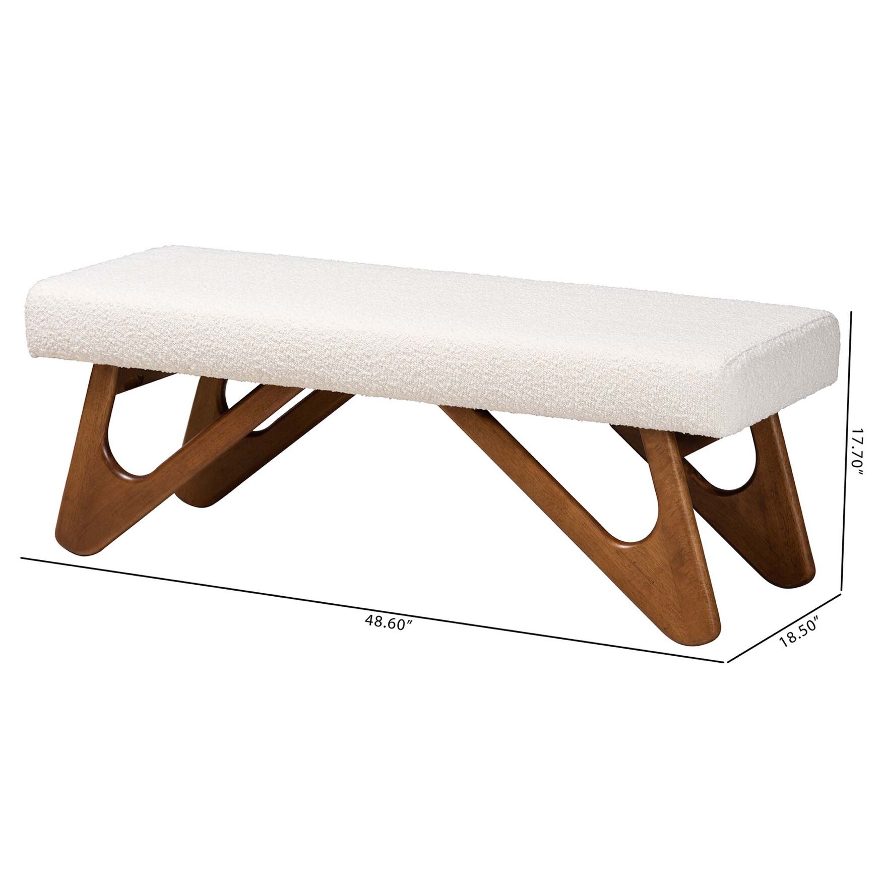 Rika Japandi Cream Boucle Fabric And Walnut Brown Finished Wood Bench, , alternate image number 6